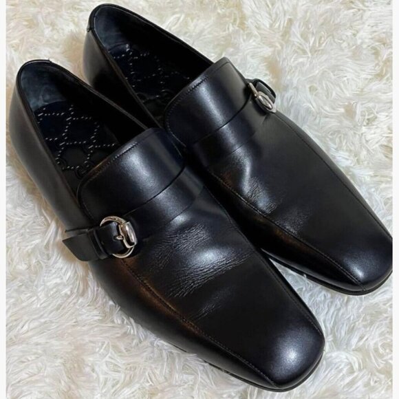Gucci - Men's Black Leather Buckled Loafer Shoes Size 10